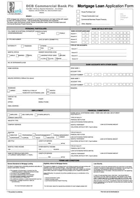 Mortgage Loan Application Form printable pdf download