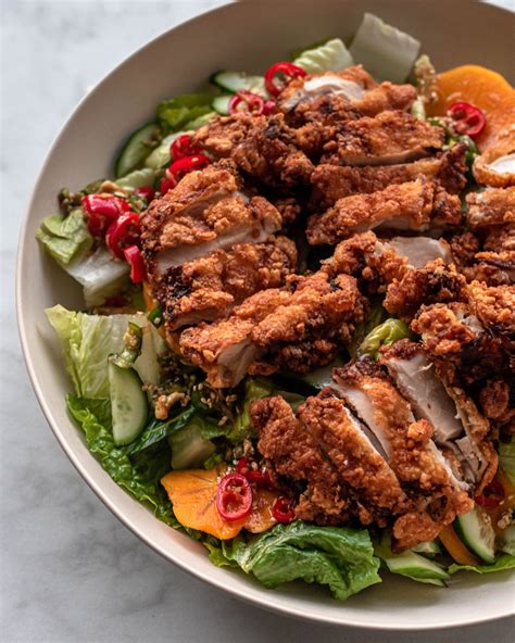 Korean Fried Chicken Salad with Persimmon Vinaigrette | The Subversive Table