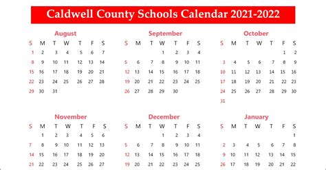 Caldwell County Schools Calendar 2022-23 - August Calendar 2022