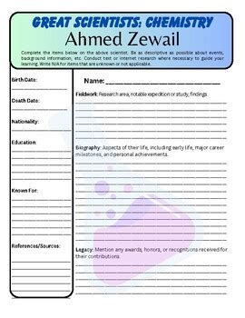 Great Scientists: Ahmed Zewail Biography Worksheet (Chemistry) | TPT