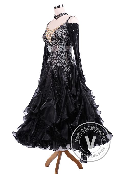 Bright Black Waltz Tango Competition Ballroom Dance Dress