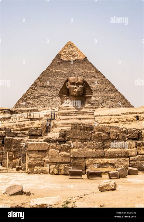 Egyptian Great Sphinx full body portrait head,with pyramids of Giza ...