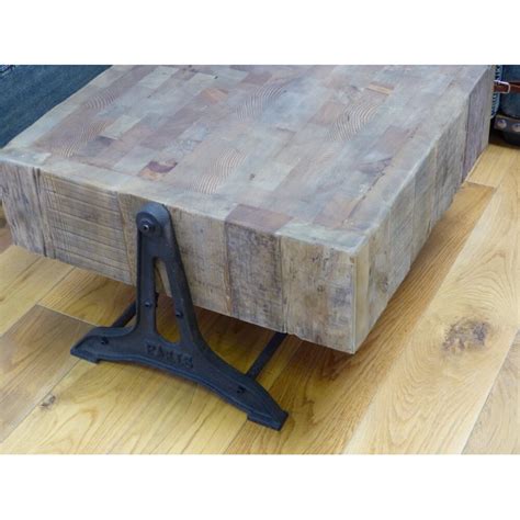Square Industrial Reclaimed Wood Coffee Table Solid Square Wood Blocks • Smithers of Stamford UK ...