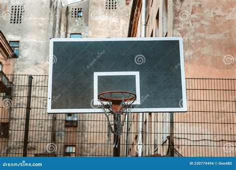 Basketball Hoop on the City Playground. Stock Photo - Image of blue ...