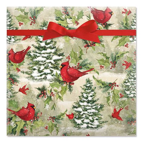 Tree Cardinal Christmas Jumbo Rolled Gift Wrap - 1 Giant Roll, 23 Inches Wide by 32 feet Long ...