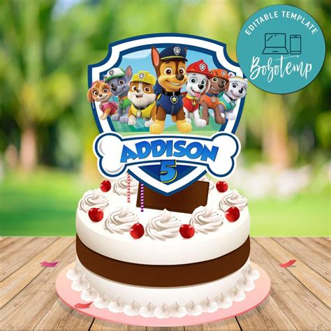 Printable Paw Patrol Birthday Cake Topper Template DIY | Bobotemp