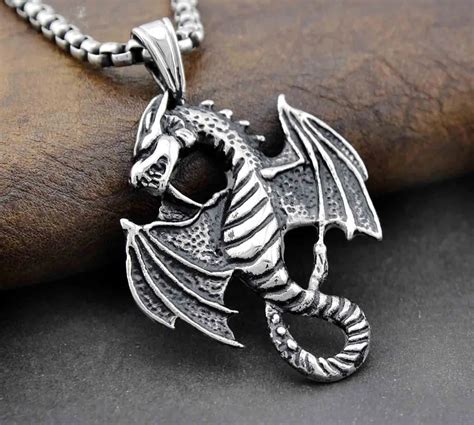 Men's Stainless Steel Loong Celtic Dragon Pendant Necklace Chain ...