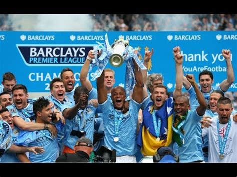 Manchester City lift the Premier League trophy after being crowned ...