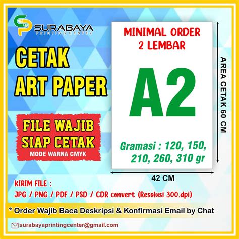 CETAK ARTPAPER A2 GRAMASI 120G, 150G, 210G, 230G, 260G DAN 310G MURAH ...