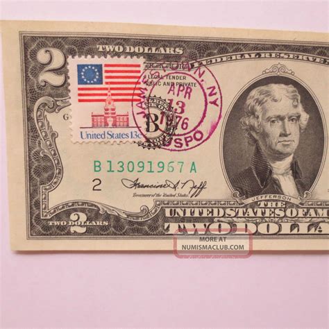 1976 $2 Two Dollar Bill First Day Issue With Stamp Postmarked Jamestown Ny