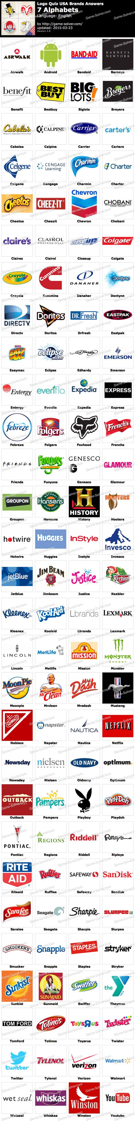 Logo Quiz USA Brands 7 Alphabets • Game Solver