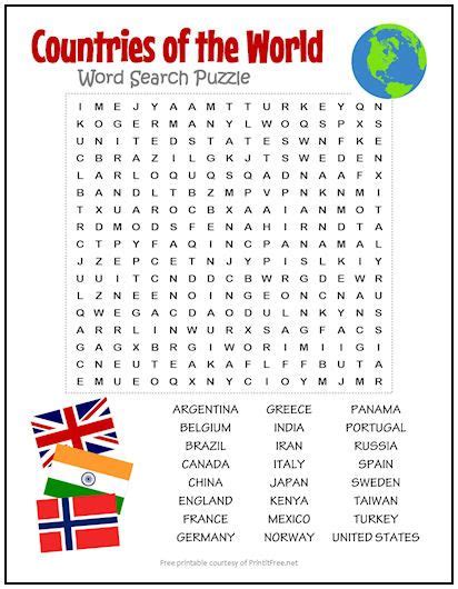 Countries of the World Word Search Puzzle | Word puzzles for kids ...