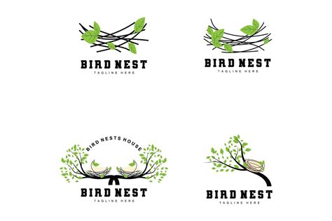 Bird's Nest Logo Design, Bird House Vector For Eggs, Bird Tree Logo ...