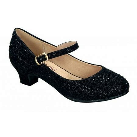 Blossom Girl - Girls Black Sparkle Bejeweled Accent Low Heel Dress ...