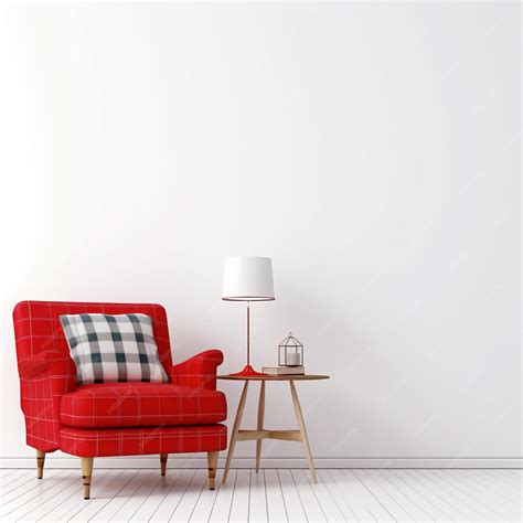 Premium Photo | Interior with red armchair and floor lamp 3d render