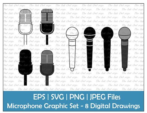 Microphone Vector Clipart Set / Outline & Stamp Drawing | Etsy