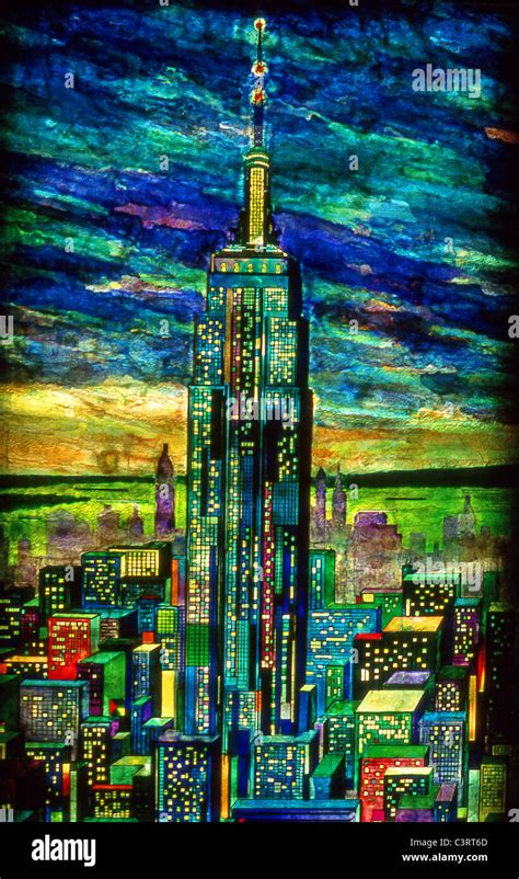 Art Deco stained glass in the lobby of the Empire State Building Stock Photo, Royalty Free Image ...