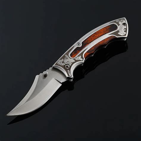 Pocket Hunting Folding Knife Damascus Blade Wood Handle Outdoor Survival Combat knives-in Knives ...