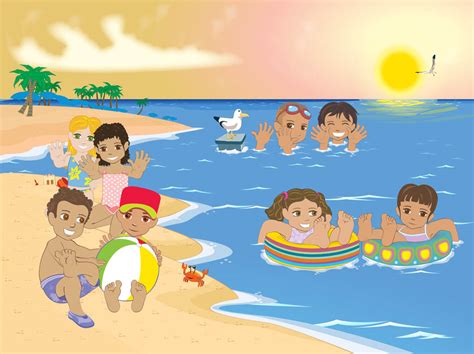 Kids At The Beach Vector Art & Graphics | freevector.com