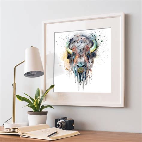 Buffalo Head Watercolor Portrait American Bison Printable - Etsy