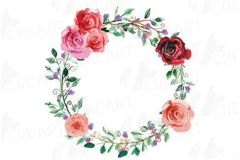 Floral wreath clip art, watercolor wreath with flowers png (106496) | Illustrations | Design Bundles