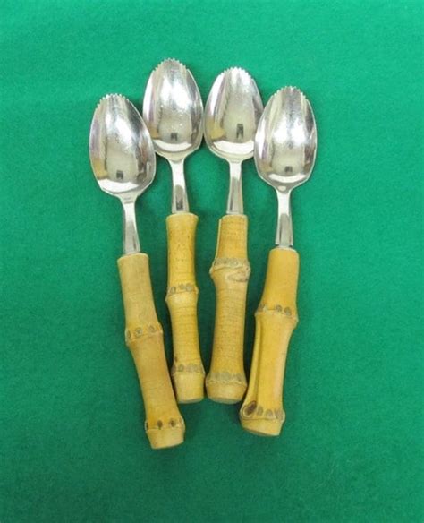 Vintage Grapefruit Spoons Bamboo Handles Set of 4