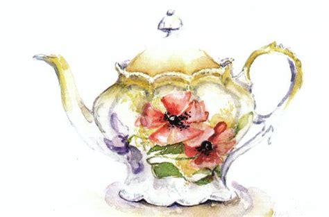 Items similar to Vintage Tea Pot Card Watercolour Watercolor Painting ...