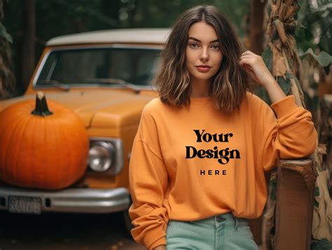 Fall Halloween Orange Sweatshirt Mockups Graphic by Gooddaymockup · Creative Fabrica