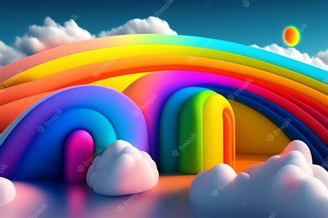 Premium Photo | A rainbow in the sky with a blue sky and clouds.