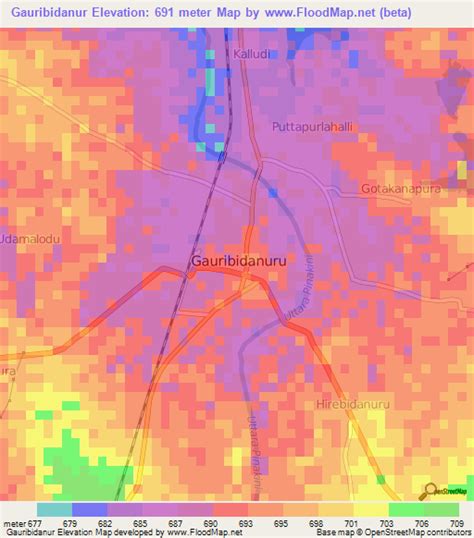 Elevation of Gauribidanur,India Elevation Map, Topography, Contour