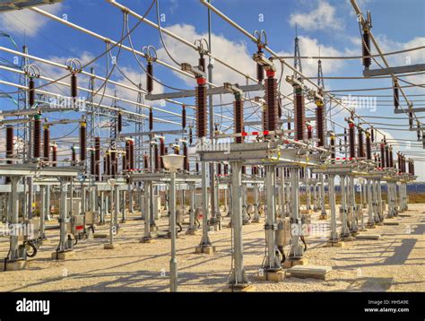 High voltage switchyard in modern electrical substation Stock Photo - Alamy