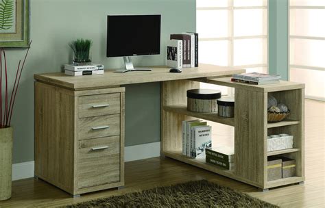 Corner L-Shaped Office Desk with Drawers & Shelving in Natural Reclaim – OfficeDesk.com