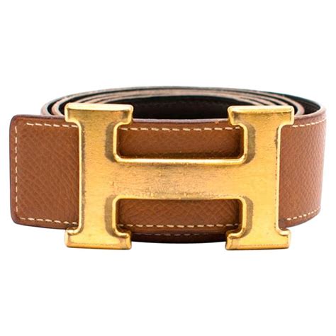 Hermes logo-buckle tan-brown leather belt For Sale at 1stDibs