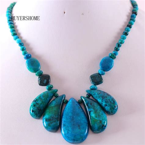 Fashion Jewelry Natural Stone Beads Blue Azurite Necklace 20" 1Pcs E215-in Chain Necklaces from ...