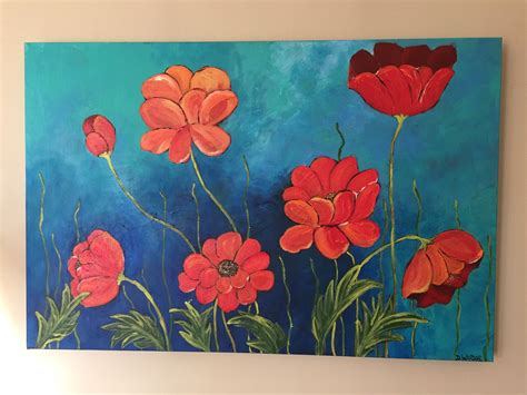 Orange Poppy original painting on canvas 24x36x1 1/2 modern | Etsy