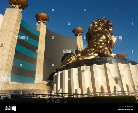 MGM Leo, Giant Lion brass statue at the entrance of MGM Grand Casino and Hotel, Las Vegas Strip ...