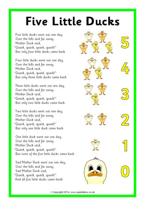 Five Little Ducks Nursery Rhyme Lyrics