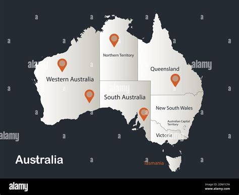 Australia map, Infographics flat design colors snow white, with names ...