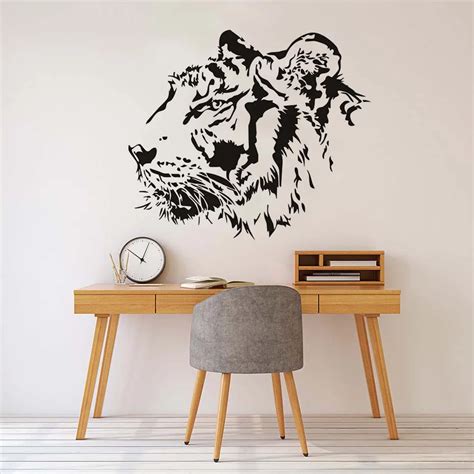 Tiger Head Silhouette Wall Stickers For Kids Rooms Wild Animal Vinyl Removable Wall Decals Art ...