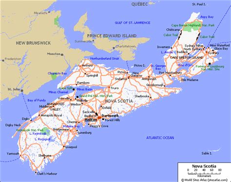 Map of roads of Nova Scotia. Maps of Canada provinces and territories ...