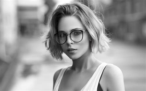 Glasses, Face, Model, Black & White, Girl, Woman, Short Hair wallpaper ...
