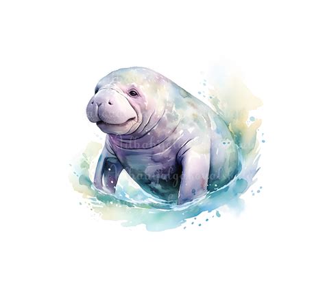 Manatee Clipart, Watercolor Manatee PNG, Digital Download - Etsy