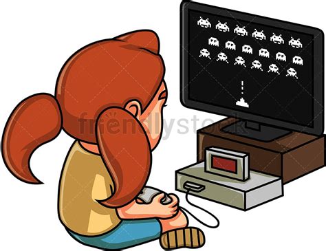 Little Girl Playing Video Games Cartoon Clipart Vector - FriendlyStock