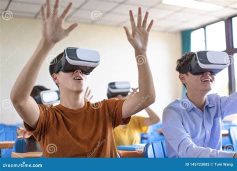 Students with New Technology Vr Headset in Classroom Stock Photo - Image of electronics, school ...