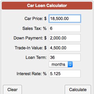 Car Loan Payment Calculator with Down Payment, Trade-In & Tax