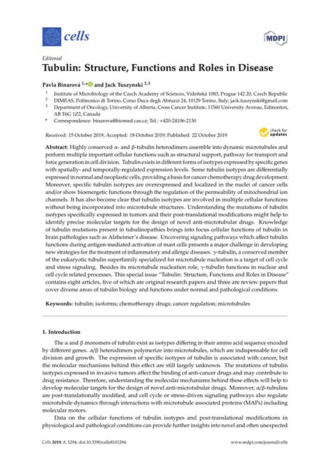 (PDF) Tubulin: Structure, Functions and Roles in Disease