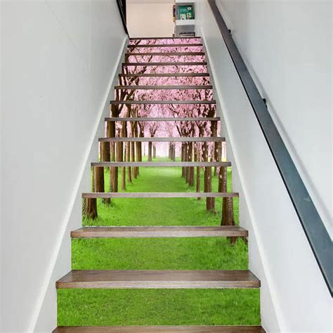 3D Self adhesive Staircase Stickers Cherry Blossom Pattern Style ...