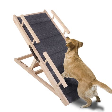 SMONTER Adjustable Dog Ramp Pet Ramp Wooden Paw Ramp Dog Steps for Couch Dog Stairs for Bed Non ...