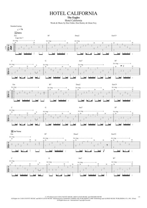 Tablature Hotel California de The Eagles (Guitar Pro) - Full Score | mySongBook