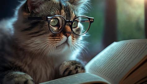 cat wearing glasses is reading a book AI Genertaive 22323909 Stock ...